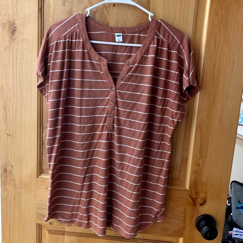 Loose Linen-Blend Jersey Henley Top